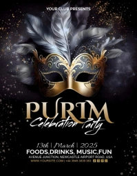 White Maximalist Purim Party  Flyer (us Letter) Volante (Carta US) template