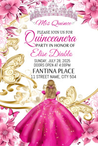 White Maximalist Quinceanera Poster template