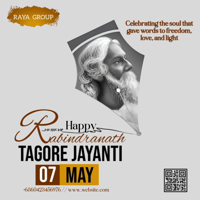 White Maximalist Rabindra Jayanti Day Instagram Post template