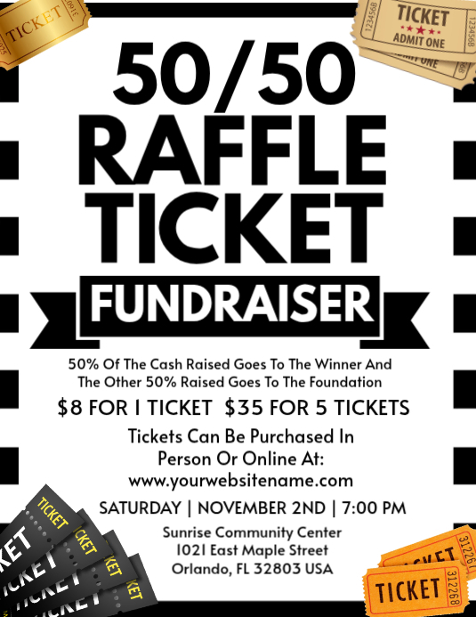 White Maximalist Raffle Ticket Flyer Flyer (us Letter) Template ...