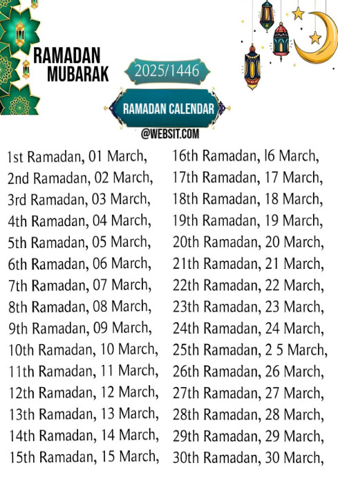 White Maximalist Ramadan Calendar  A4 template