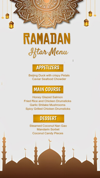 White Maximalist Ramadan Iftar Menu  Whatsapp Status template
