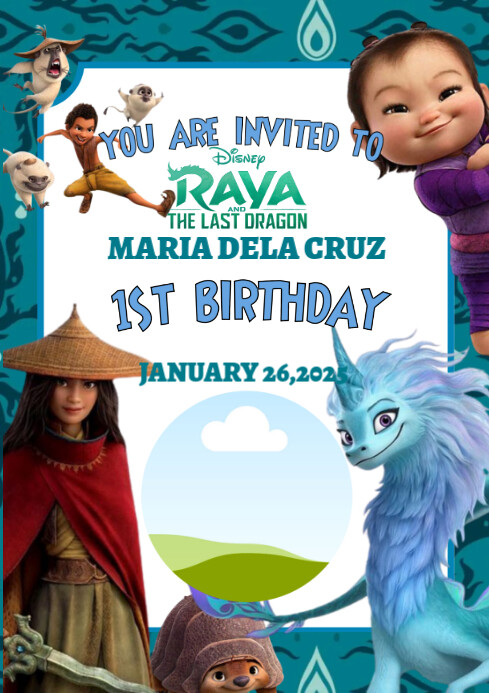 White Maximalist Raya And The Last Dragon Theme Birthday Invitation A4 ...