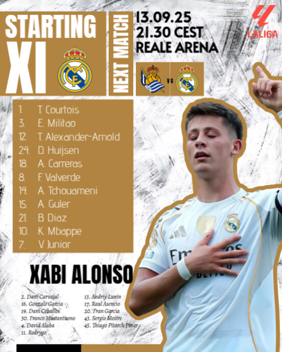 Plantilla de White Maximalist Real Madrid Next Match La Liga 2025 ...