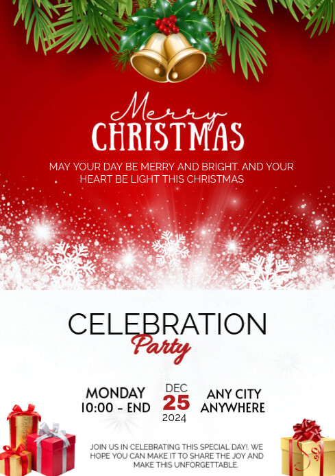 White Maximalist Red And White Christmas Day Party A4 Template ...