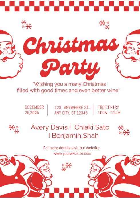 White Maximalist Red And White Christmas Party A3 Template | PosterMyWall