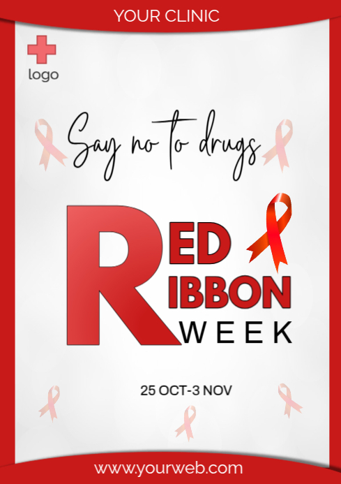 White Maximalist Red Ribbon Week  A1 template