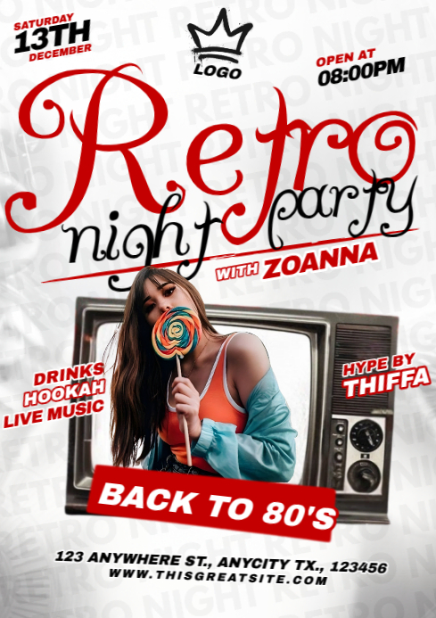 Plantilla de White Maximalist Retro Night Party A4 | PosterMyWall