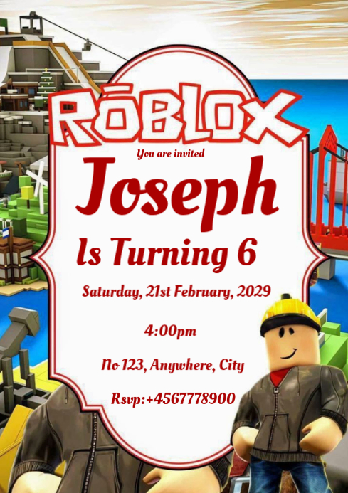Plantilla de White Maximalist Roblox Birthday Invitation A4 | PosterMyWall