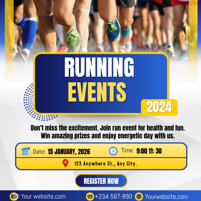 White Maximalist Running Events Online Design Flyer/template  Instagram Post