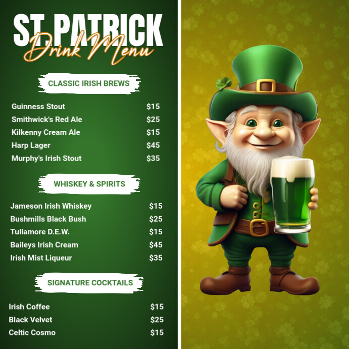 White Maximalist Saint Patrick's Day Menu Instagram Post template