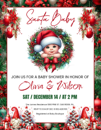 White Maximalist Santa Baby Shower Invitation Flyer (us Letter) template