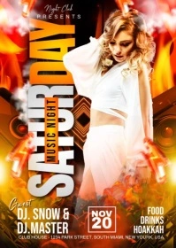White Maximalist Saturday Music Night Party Flyer A6 template