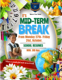 Blanc Mid-Term Break Announcement Flyer Template