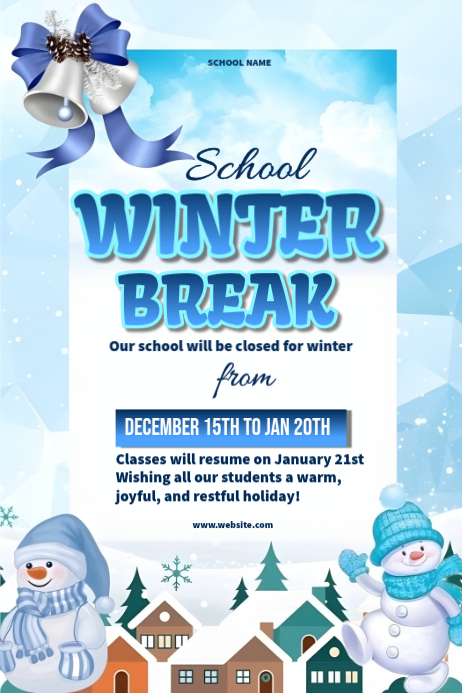 White Maximalist School Winter Break Announcement Poster Affiche template