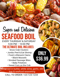 White Seafood Boil Event Løbeseddel Template