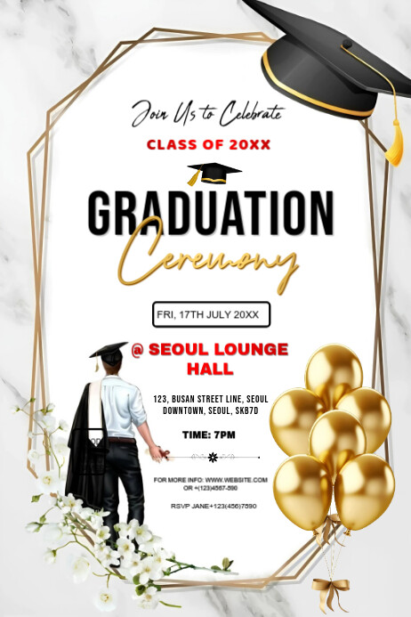 White Maximalist Senior Class Graduation Party  Poster template