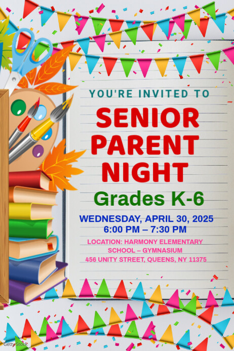 White Maximalist Senior Parent Night Poster Template | PosterMyWall