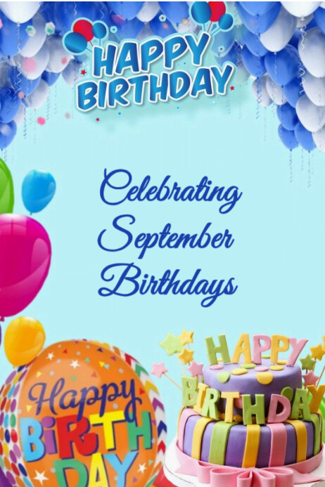 White Maximalist September Birthday Banner 4' Template | PosterMyWall