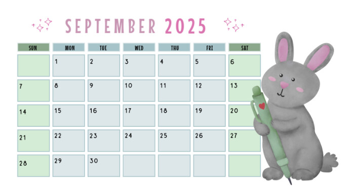 White Maximalist September Calendar Digital Display (16:9) template