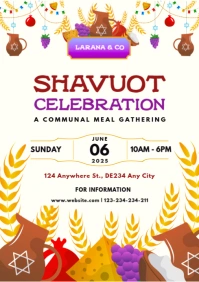 White Maximalist Shavuot Celebration Invitation  A4 template