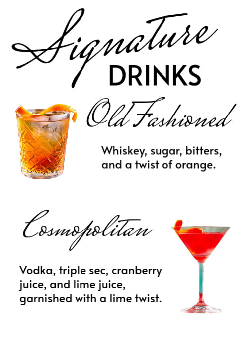 White Maximalist Signature Drinks  A4 template