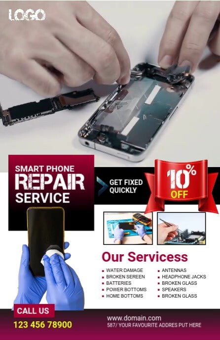 White Maximalist Smartphone Repair Services Tabloid Poniekoerant template