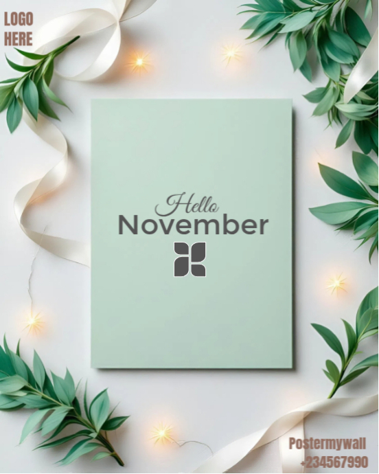 White Maximalist  Soft Green Hello November Design  Instagram Portrait template