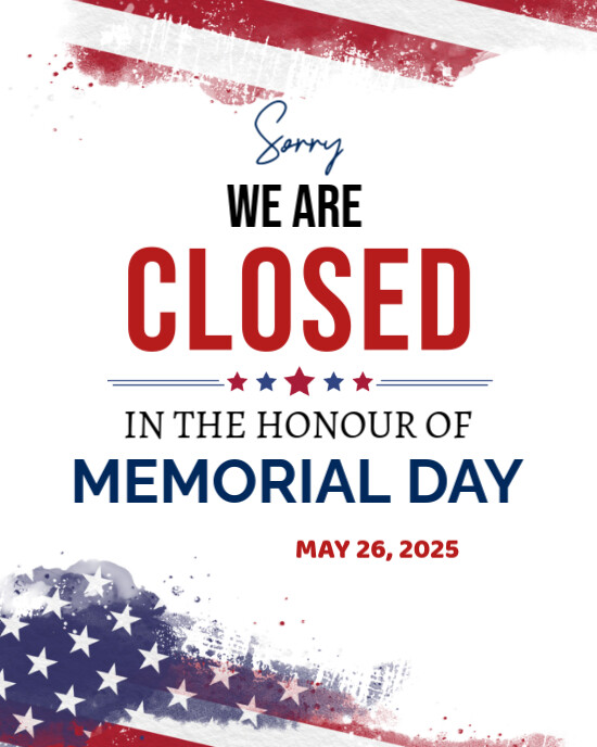 White Maximalist Sorry We Are Closed On Memorial Day Celebration Flyers  Instagram Portrait template