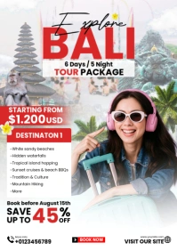 White Maximalist Special Tour Package To Bali Poster Template A4