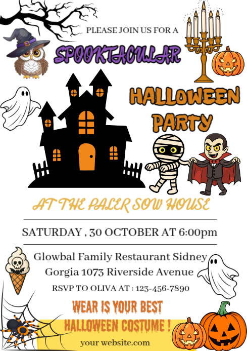 Modèle White Maximalist Spooktaculer Halloween Party A4 | PosterMyWall