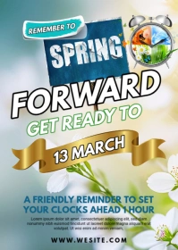 White Maximalist Spring Forward Flyer A6 template