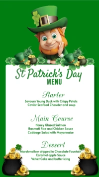 White Maximalist St Patrick's Day Menu Whatsapp Status template