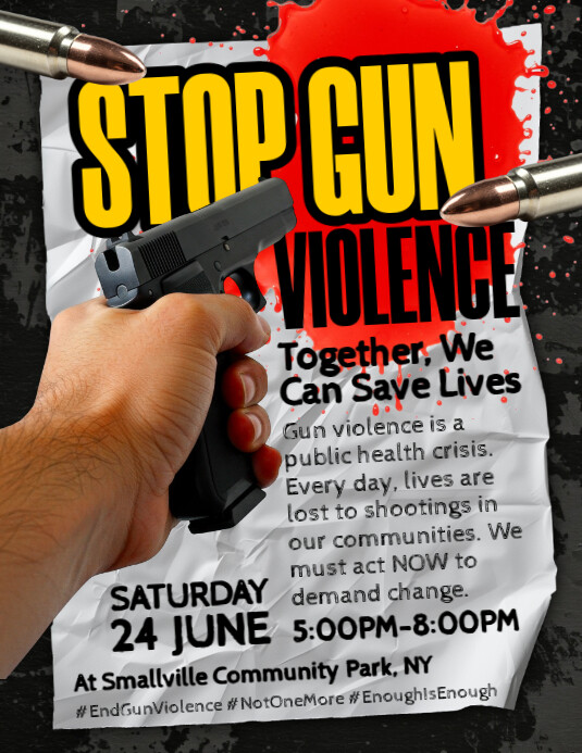 White Maximalist Stop Gun Violence Flyer (us Letter) Pamflet (VSA Brief) template