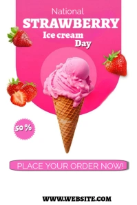 White Maximalist Strawberry Ice Cream Day  Pinterest Graphic Pinterest-Grafik template