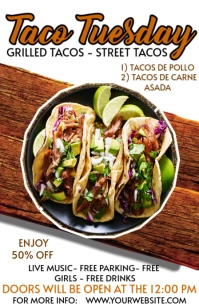 White Maximalist Street Tacos - Steak Taco - Mexican Food Tabloid template