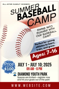 White Maximalist Summer Baseball Camp Poster Póster template