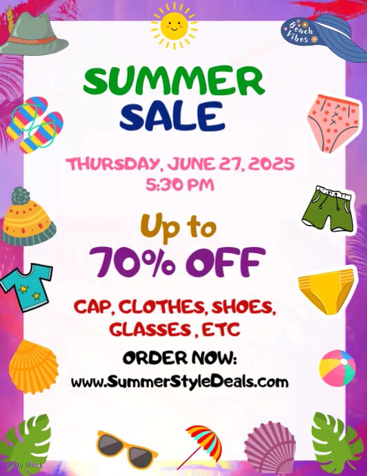 White Maximalist Summer Clothes Sale Flyer (us Letter) template