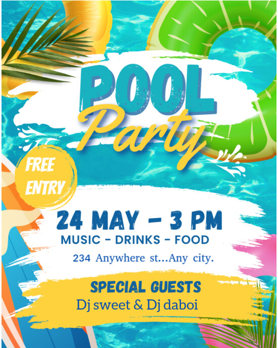 White Maximalist Summer Pool Party  Instagram Portrait template