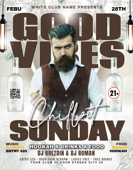 White Maximalist Sunday Good Vibes Chillout Party Flyer Poster/wallboard 海报/墙板 template