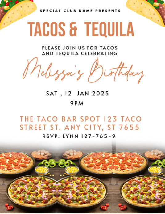 White Maximalist Tacos And Tequila Invitation Flyer (us Letter) template