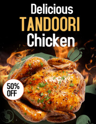 สีดำ Tandoori Chicken Promotion Flyer Template