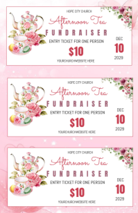 White Maximalist Tea Party Charity Event Ticket Tabloid template
