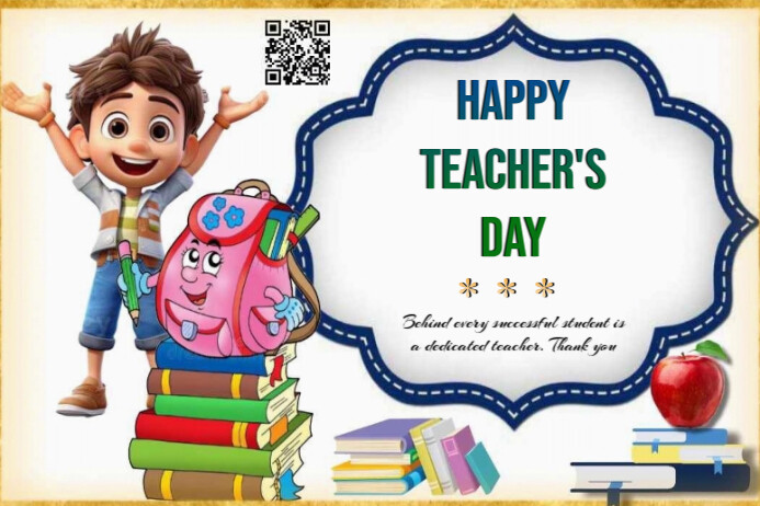 White Maximalist Teacher's Day Card Label Etiket template