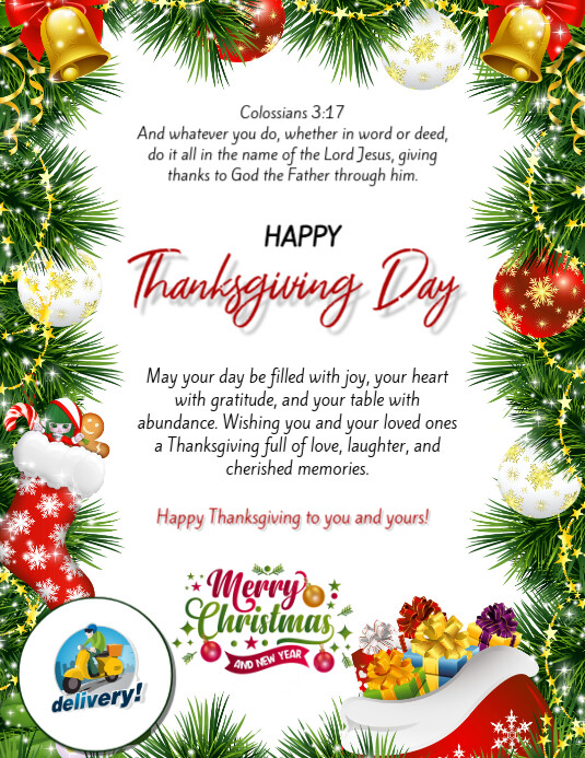 White Maximalist Thanksgiving Bible Verse Flyer (us Letter) template