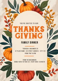 Weiß Thanksgiving Family Dinner Invitation A6 Template