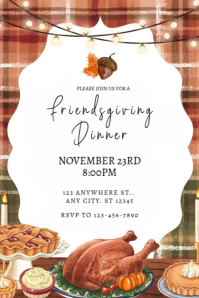 White Maximalist Thanksgiving Dinner Invitation  Pinterest Graphic template