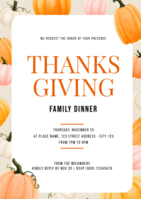 White Maximalist Thanksgiving Family Dinner A6 template
