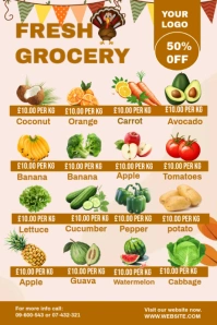 White Maximalist Thanksgiving Grocery Sales Template Banner 4' × 6'