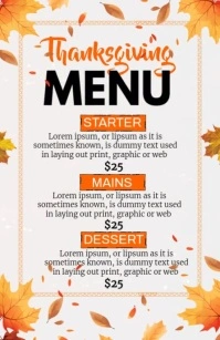 White Maximalist Thanksgiving Menu Video Half Page Wide template
